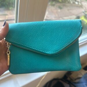 Turquoise pocket clutch with removable chain